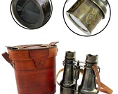 Marine Navy Binoculars With Red Leather Case Antique Brass Finish With Shoulder Strap Leather Box Decorative Gifts
