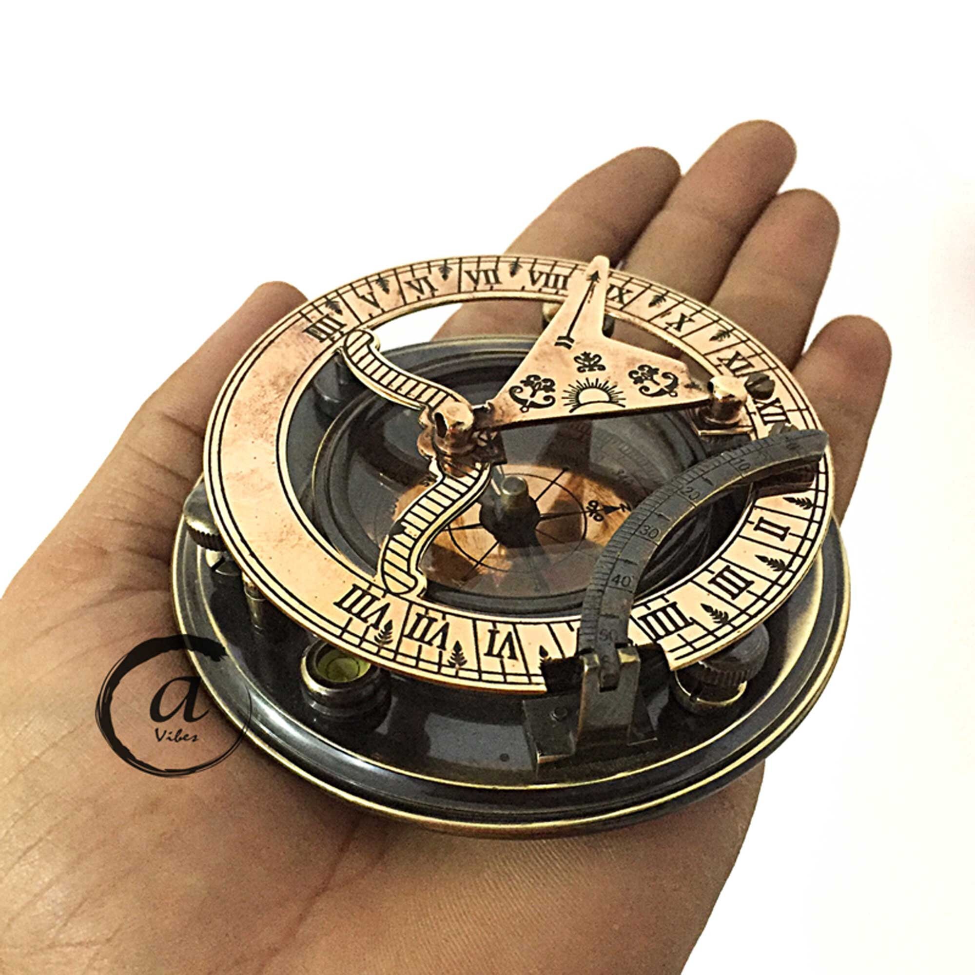 Vintage Sun Dial Compass Wood Box Marine Nautical Gift Desk Decor Sailor Clocks 