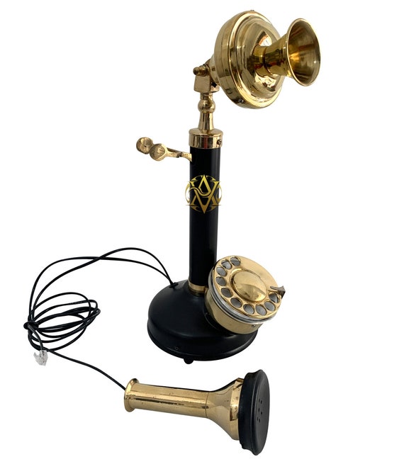 SOLID BRASS RETRO DIAL CANDLESTICK ANTIQUE TELEPHONE HANDCRAFTED BEST GIFT 
