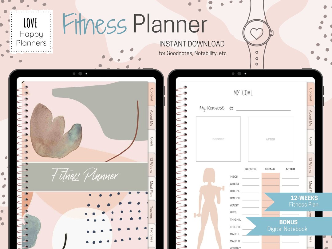 Digital Fitness Planner, Weight Loss Journal, 12 Weeks Fitness Planner ...