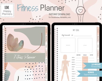 Digital Fitness Planner, Weight Loss Journal, 12 Weeks Fitness Planner, Workout Planner