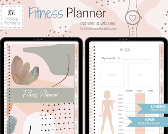 Digital Fitness Planner, Weight Loss Journal, 12 Weeks Fitness Planner, Workout Planner