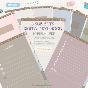 Digital Notebook, Digital Student Notebook, Digital Notebook Goodnotes, Hyperlinked Digital Notebook, 6 Subject Notebook