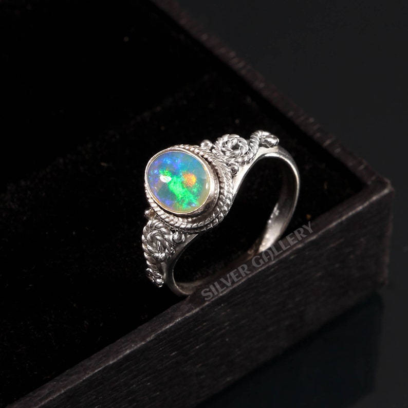 Natural Ethiopian Opal Solid 925 Sterling Silver Ring Gemstone Silver Handmade Ring Size 6