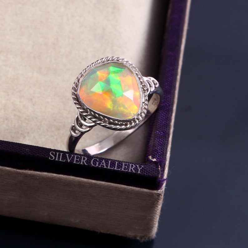 Natural Ethiopian Opal Solid 925 Sterling Silver Ring 7 Gemstone Silver Handmade Ring Size