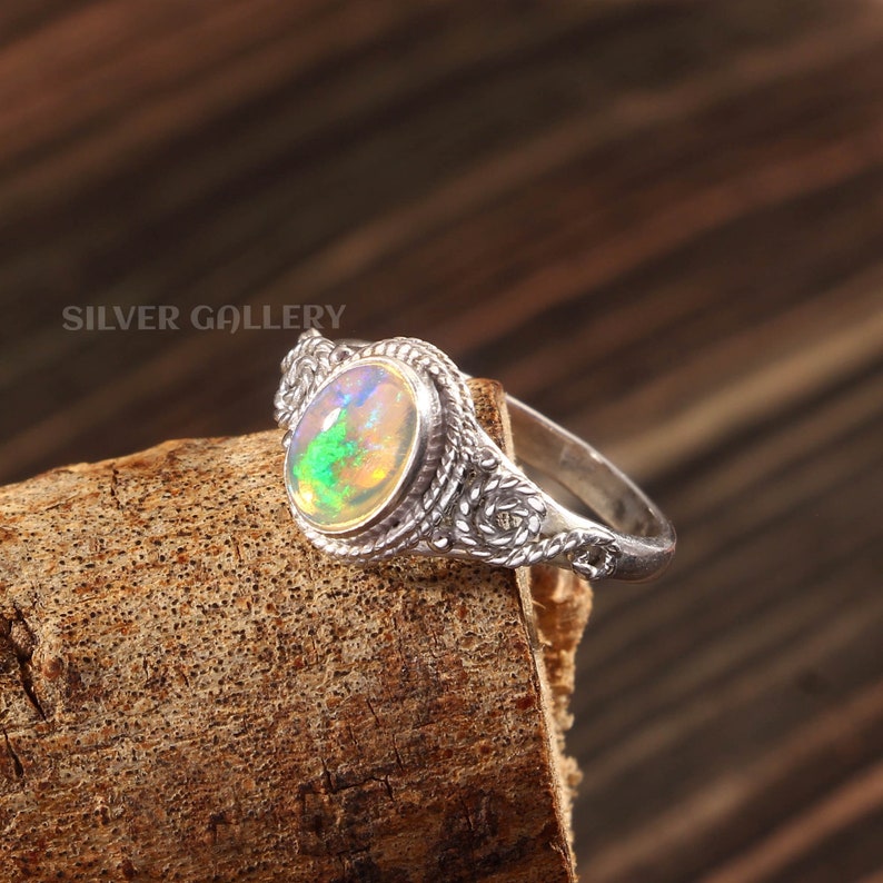 Natural Ethiopian Opal Solid 925 Sterling Silver Ring Gemstone Silver Handmade Ring Size 6