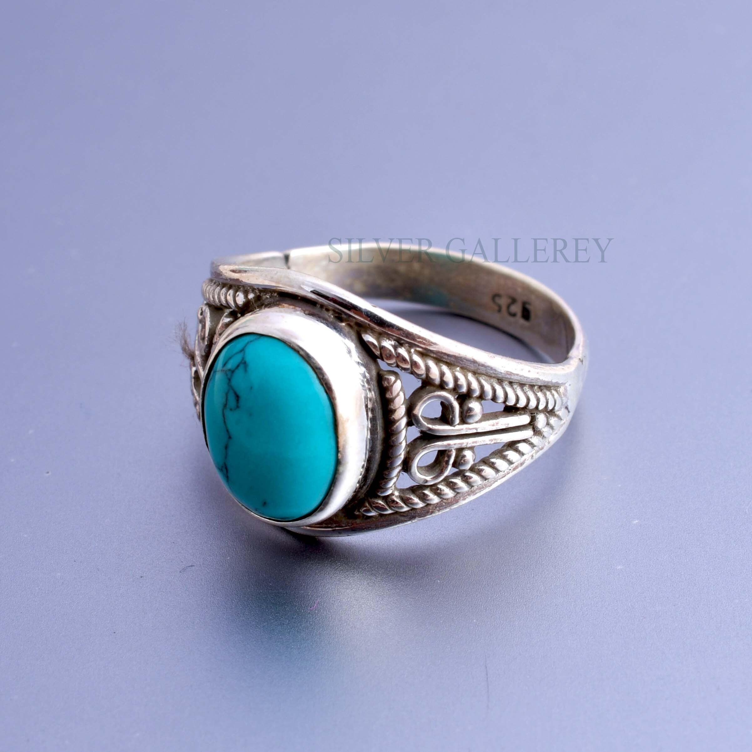 Genuine Turquoise Ring Woman Silver Ring Turquoise Gemstone Etsy