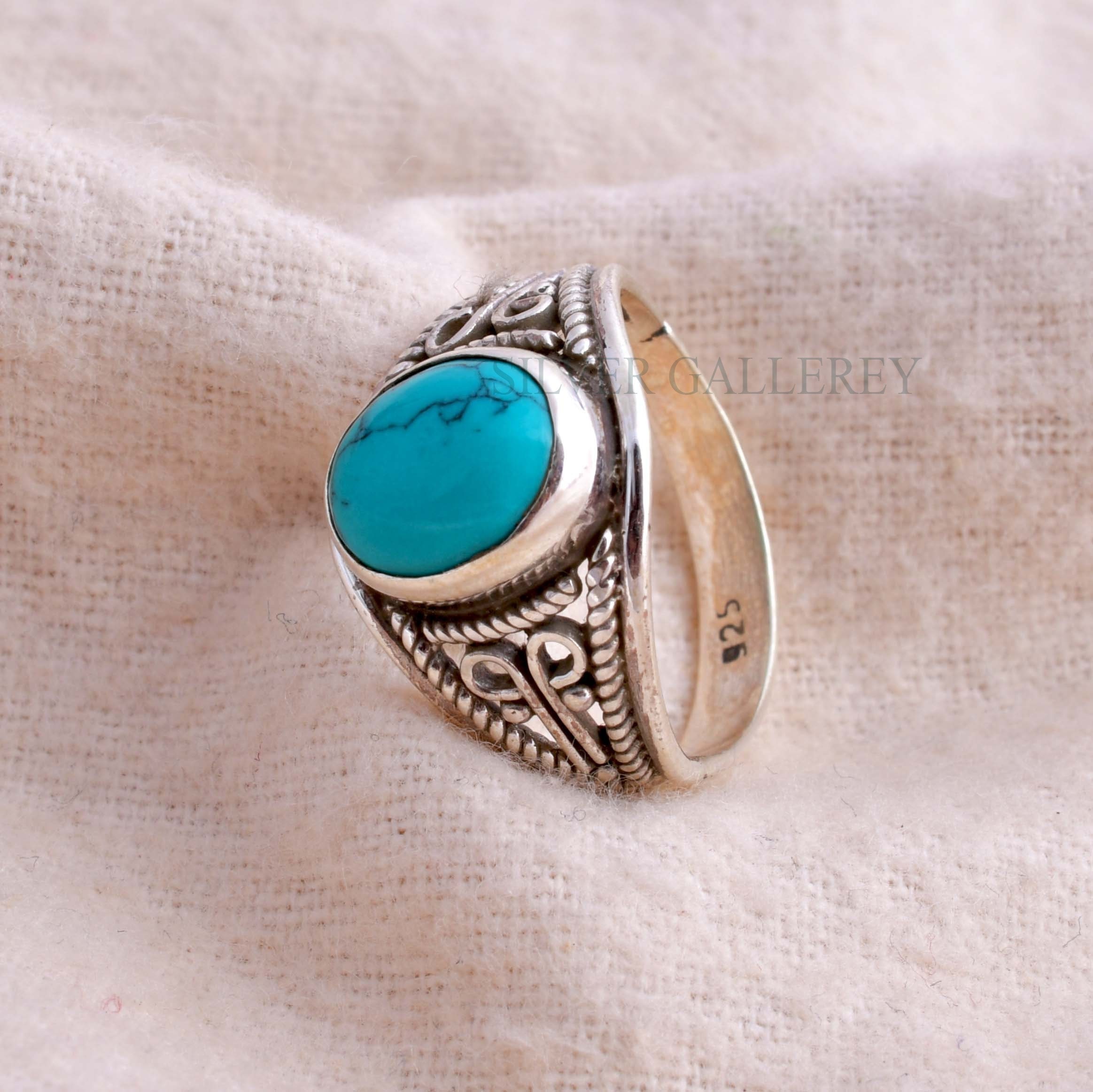 Genuine Turquoise Ring Woman Silver Ring Turquoise Gemstone Etsy