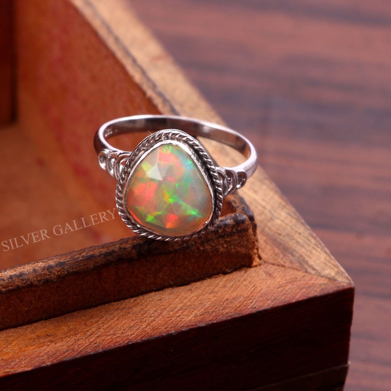 Natural Ethiopian Opal Solid 925 Sterling Silver Ring 7 Gemstone Silver Handmade Ring Size