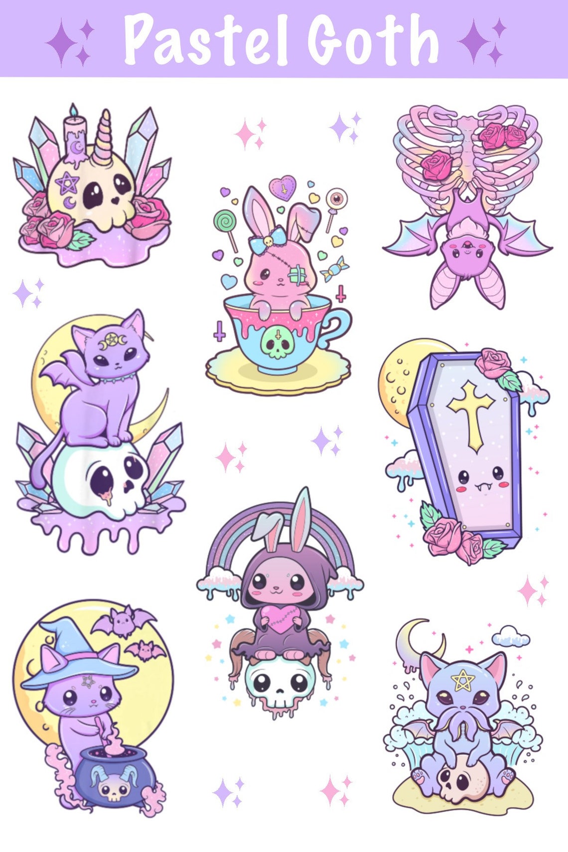 Pastel goth sticker sheet goth stickers kawaii sticker Etsy