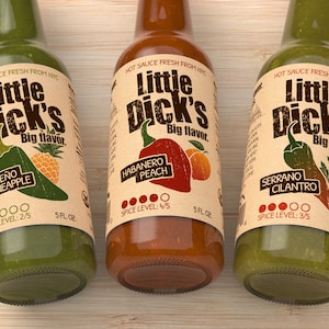 Little Dick's Hot Sauce Original 3-Pack - Habanero Peach, Serrano Cilantro & Jalapeño Pineapple Sauces
