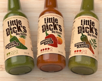 Little Dick's Hot Sauce Original 3-Pack - Habanero Peach, Serrano Cilantro & Jalapeño Pineapple Sauces