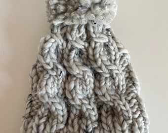 Made In Scotland Wool Hand Knit Chunky Cable Bobble Hat