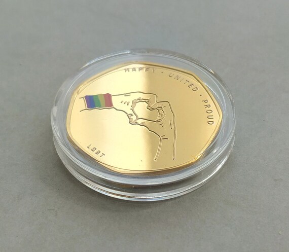 LGBT//Gay Pride Gold Plated Commemorative Coin 50p Shape Capsuled