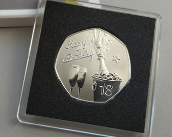 Happy 18th Birthday ( Champagne ) Silver Plated Commemorative Coin