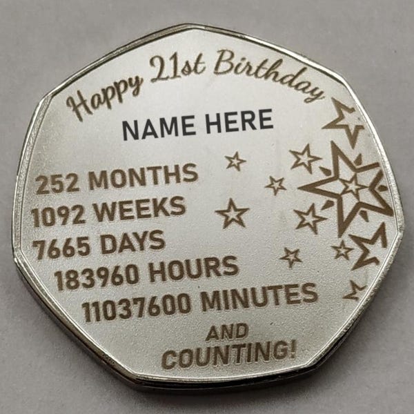 Happy 21st Birthday Gift ( PERSONALISED NAME Laser Etched On The Coin ) - Without Box