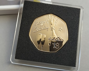 Happy 18th Birthday ( Champagne ) Gold Plated Commemorative Coin