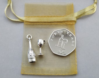 Happy 40th Birthday Silver Plated Commemorative Coin & Charm GIFT SET