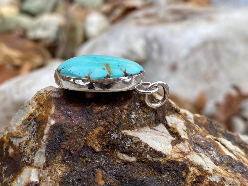 Classic natural Royston turquoise pendant handmade with sterling silver