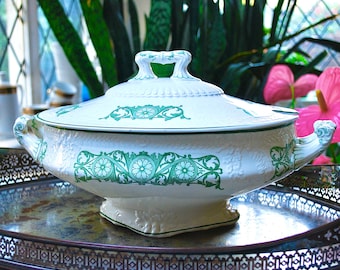 Antique spectacular country tureen with elegant decoration made in France in 1910-20
