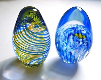 Vintage Glass Paperweights, Spiral & Marine Design, Set of 2
