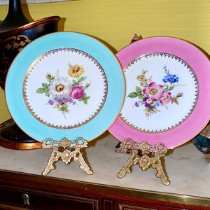 JKW Adler Bavarian  fine porcelain pair of hand painted large display plates