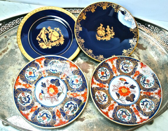 Limoges Porcelain Display Plates, 22K Gold, Romantic & Pagoda