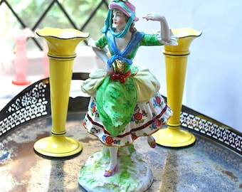 Antique Pitrot Porcelain Dancer Figurine with Flute Vases