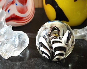 Magnificent vintage extra large glass paperweight in monochrome colour made in Scotland