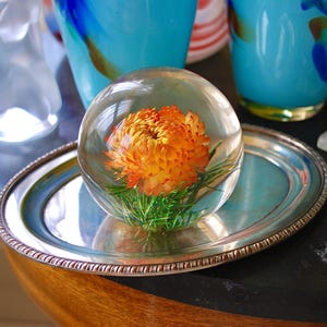 Large paperweight made from quality resin with stunning golden orchid inside