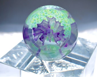Vintage handblown glass paperweight in a delicate purple and light green colour signed at the bottom Caithness Scotland 270940