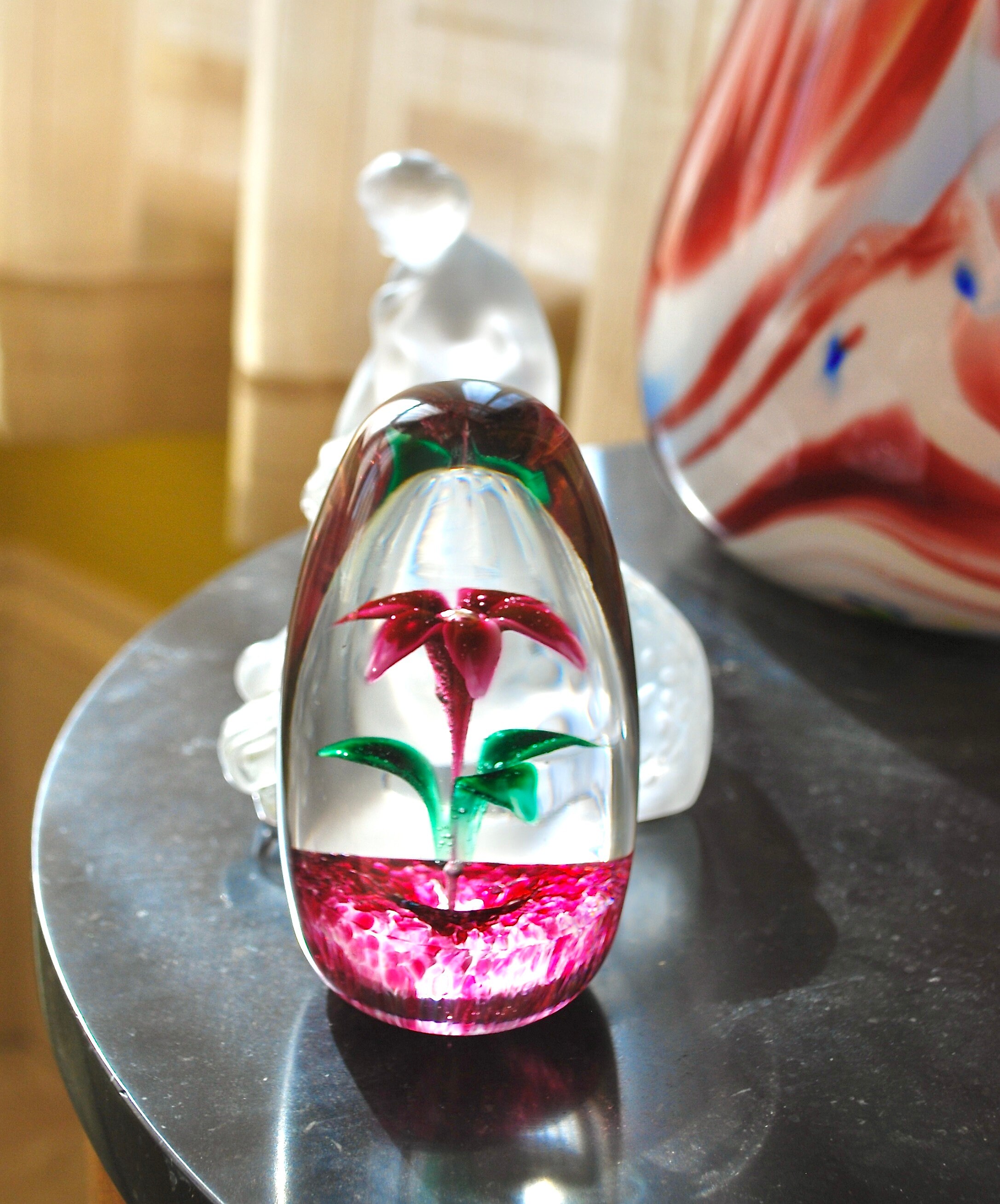 Vintage Caithness Paperweight, Lampwork Flower, Pink Purple Emerald - Etsy