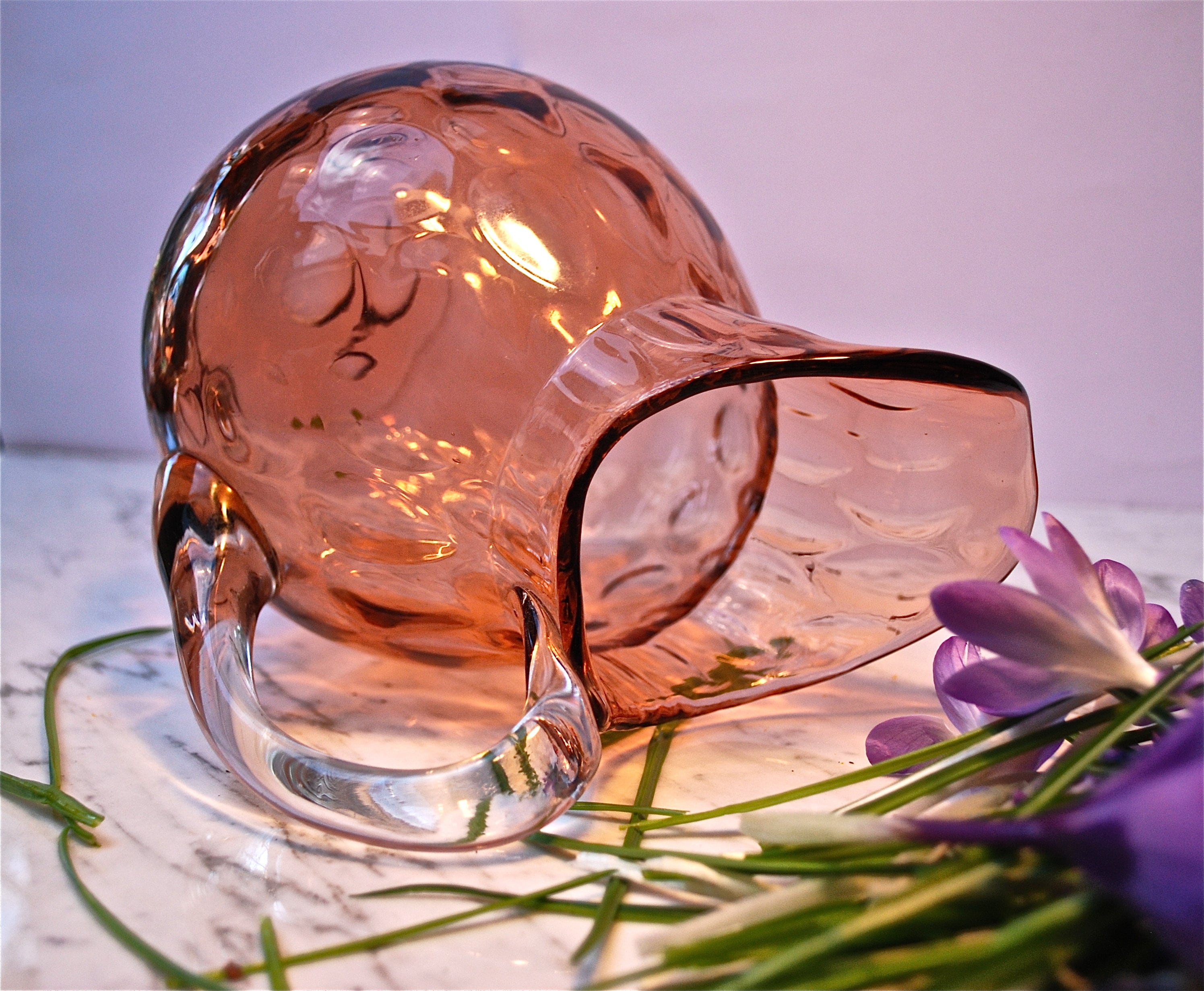 Large Empoli  vintage glass jar in pink peachy colour with exquisite geometrical patination