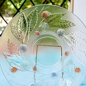 Large vintage display dish made in France with moulded leaves and fluffy coloured berries
