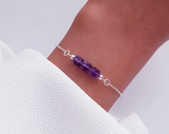 Amethyst Bar Bracelet, Sterling Silver Amethyst Beaded Bracelet, February Birthstone Bracelet, Healing Crystal Bracelet, Gift For Her