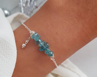 Blue Apatite Bracelet, Gemstone Bracelet, Dainty Beaded Bracelet, Healing Crystal Bracelet, Tiny Silver Bracelet, Birthday Gift,Gift For Her