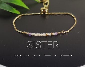 Morse Code Bracelet, Sister Morse Code Bracelet, Morse Code Jewelry, Hidden Message Bracelet, Friendship Bracelet, Birthday Gift for Sister