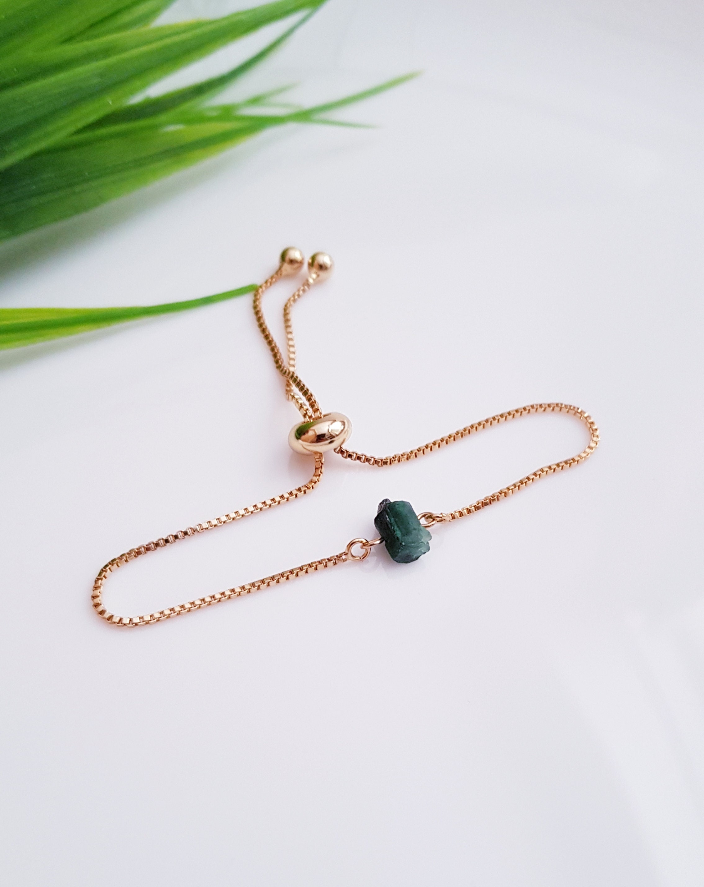 Genuine Emerald Bracelet Raw Emerald Bracelet May Birthstone | Etsy