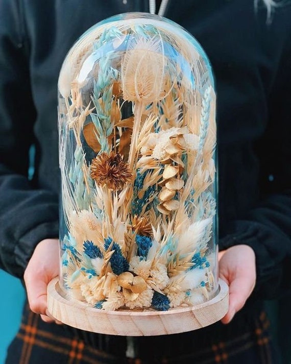 Vintage Dried Flower Glass Dome Etsy