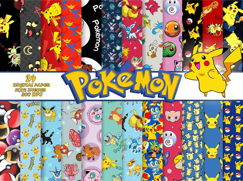 Inspired Pokemon Digital Paper. Pokemon Pack.Pokemon scrapbook Etsy