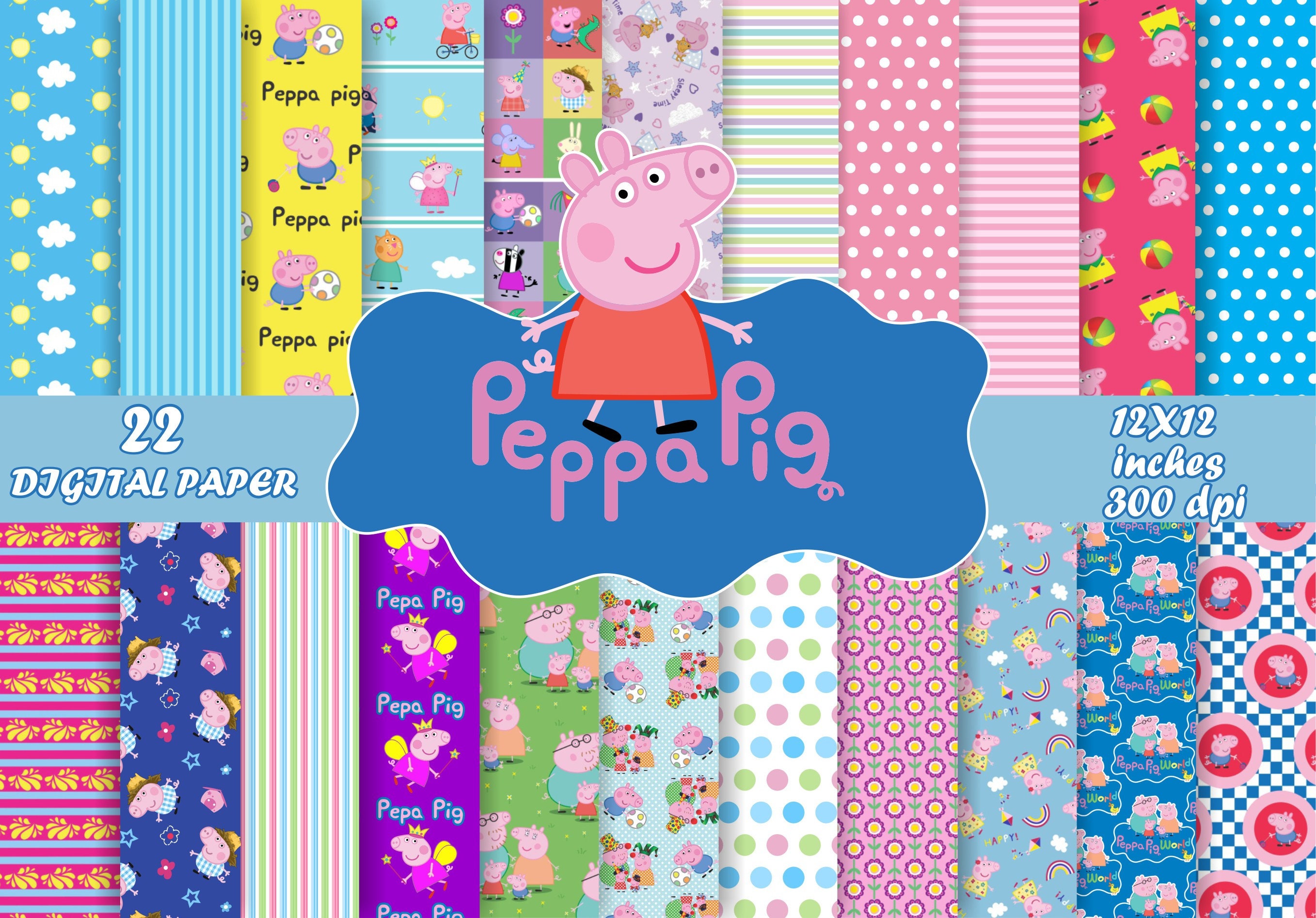 Inspired Peppa Pig Digital Paper. Peppa Pig Pack. Peppa Pig | Etsy