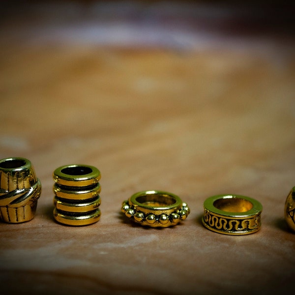 Set of 5 Mixed Gold Plated Dreadlock Beads