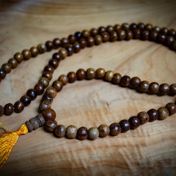 108 Carved Sheesham Wood Mala Prayer Beads