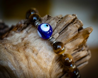 Handmade Tiger's Eye Evil Eye Bracelet