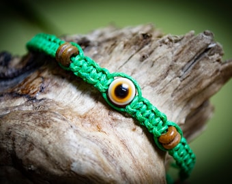 Green Evil Eye Hand-Woven Bracelet