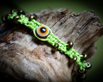 Lime Green Evil Eye Hand-Woven Bracelet