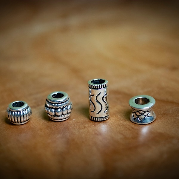 Set of 4 Mixed Tibetan Silver Plated Narrow Dreadlock Beads