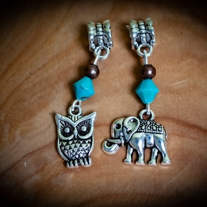 Set of 2 Tibetan Silver Plated Animal Themed Dreadlock Beads