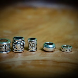 Set of 5 Mixed Tibetan Silver Plated Dreadlock Beads