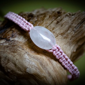 Pink Hand-Woven Bracelet With Cloudy White Stone